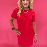 Red Alert Tie-Neck Dress