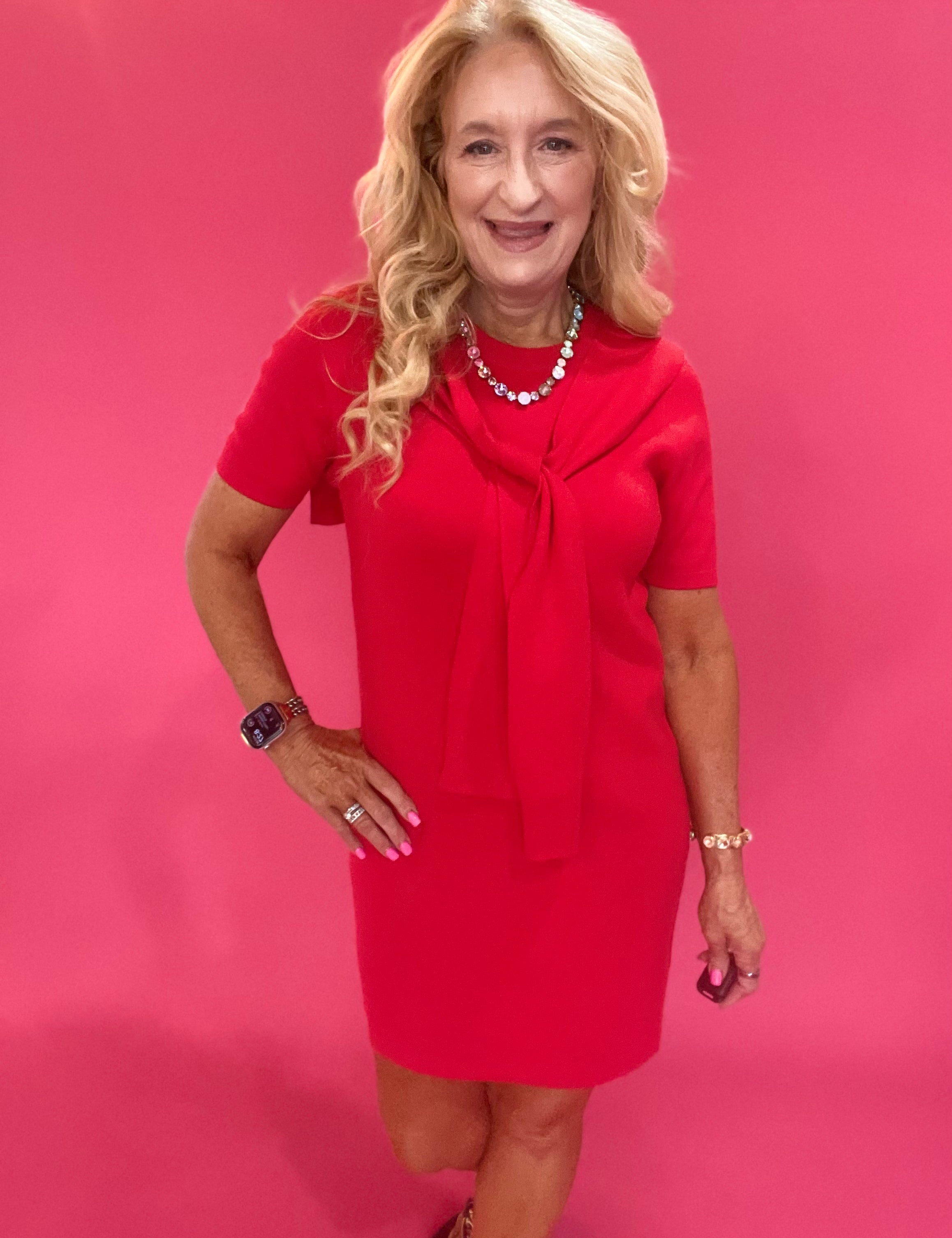 Red Alert Tie-Neck Dress