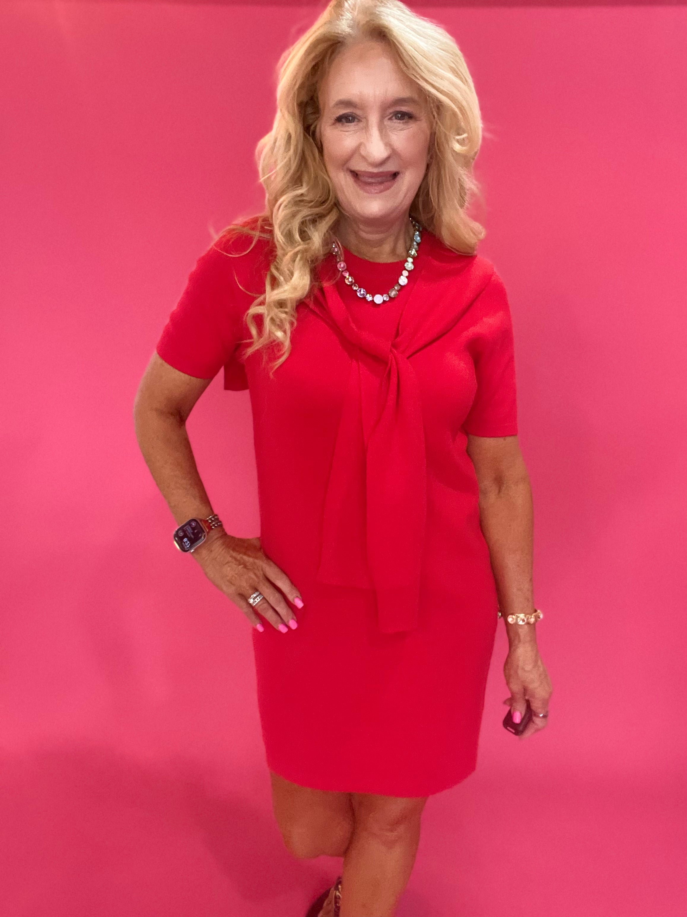 Red Alert Tie-Neck Dress