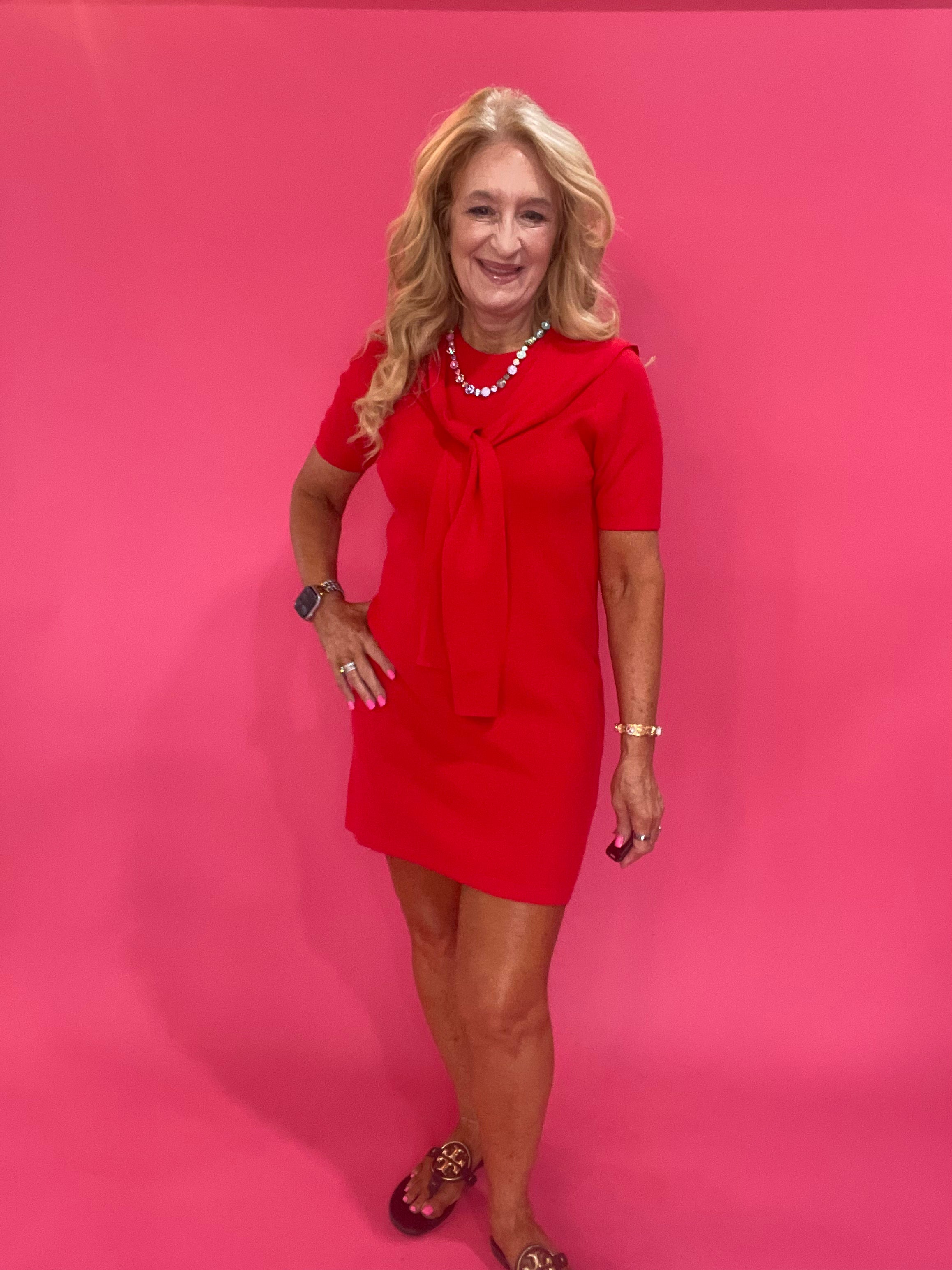 Red Alert Tie-Neck Dress