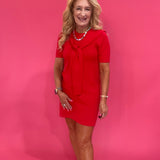 Red Alert Tie-Neck Dress