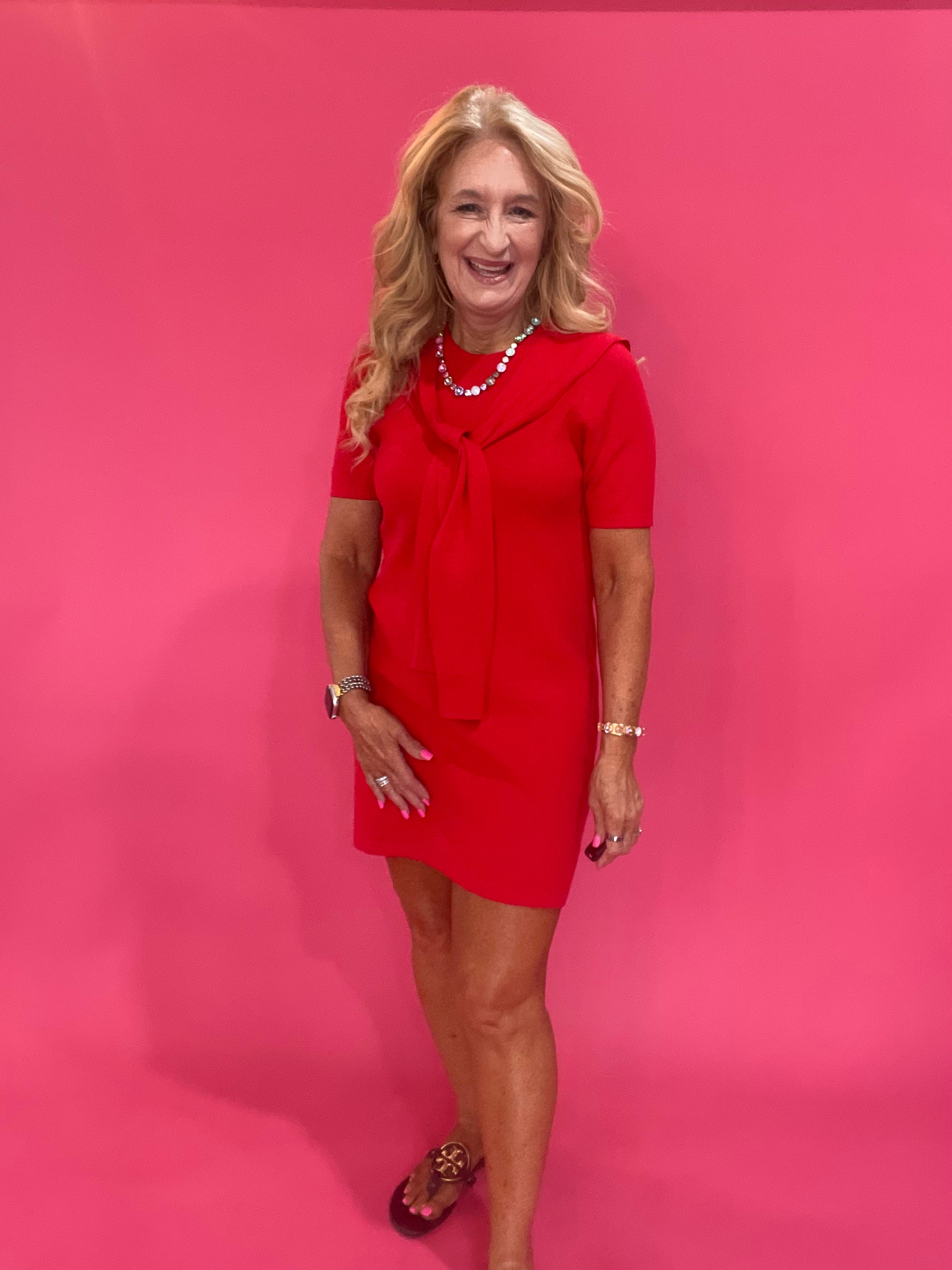 Red Alert Tie-Neck Dress