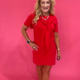 Red Alert Tie-Neck Dress