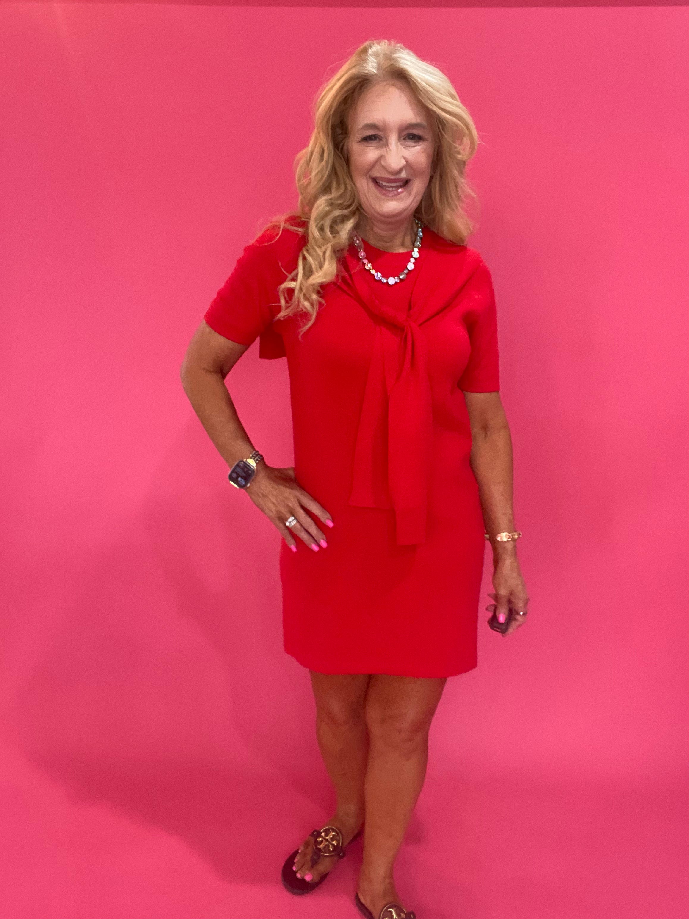 Red Alert Tie-Neck Dress