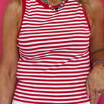 Red Hot Round Neck Sleeveless Stripe Tank in Red & White