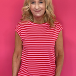 Red Skies Stripe Ribbed Cap Sleeve Tee