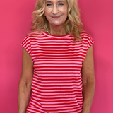 Red Skies Stripe Ribbed Cap Sleeve Tee