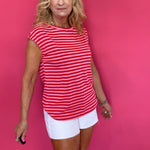 Red Skies Stripe Ribbed Cap Sleeve Tee