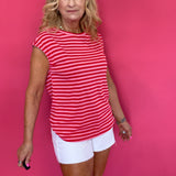 Red Skies Stripe Ribbed Cap Sleeve Tee