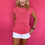 Red Skies Stripe Ribbed Cap Sleeve Tee