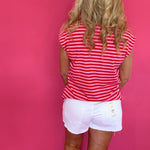 Red Skies Stripe Ribbed Cap Sleeve Tee