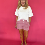 Red & White Gingham High Waist Shorts