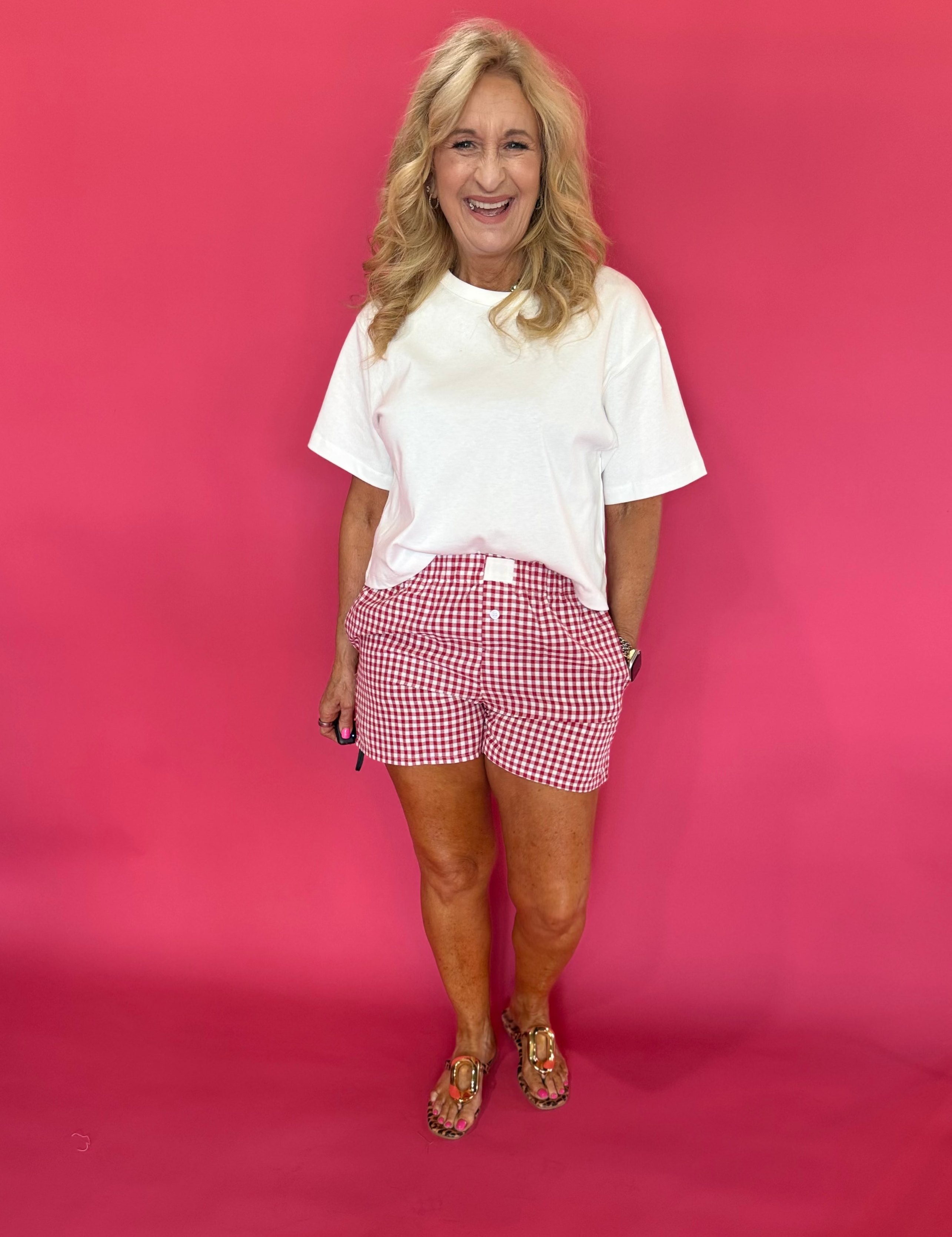 Red & White Gingham High Waist Shorts