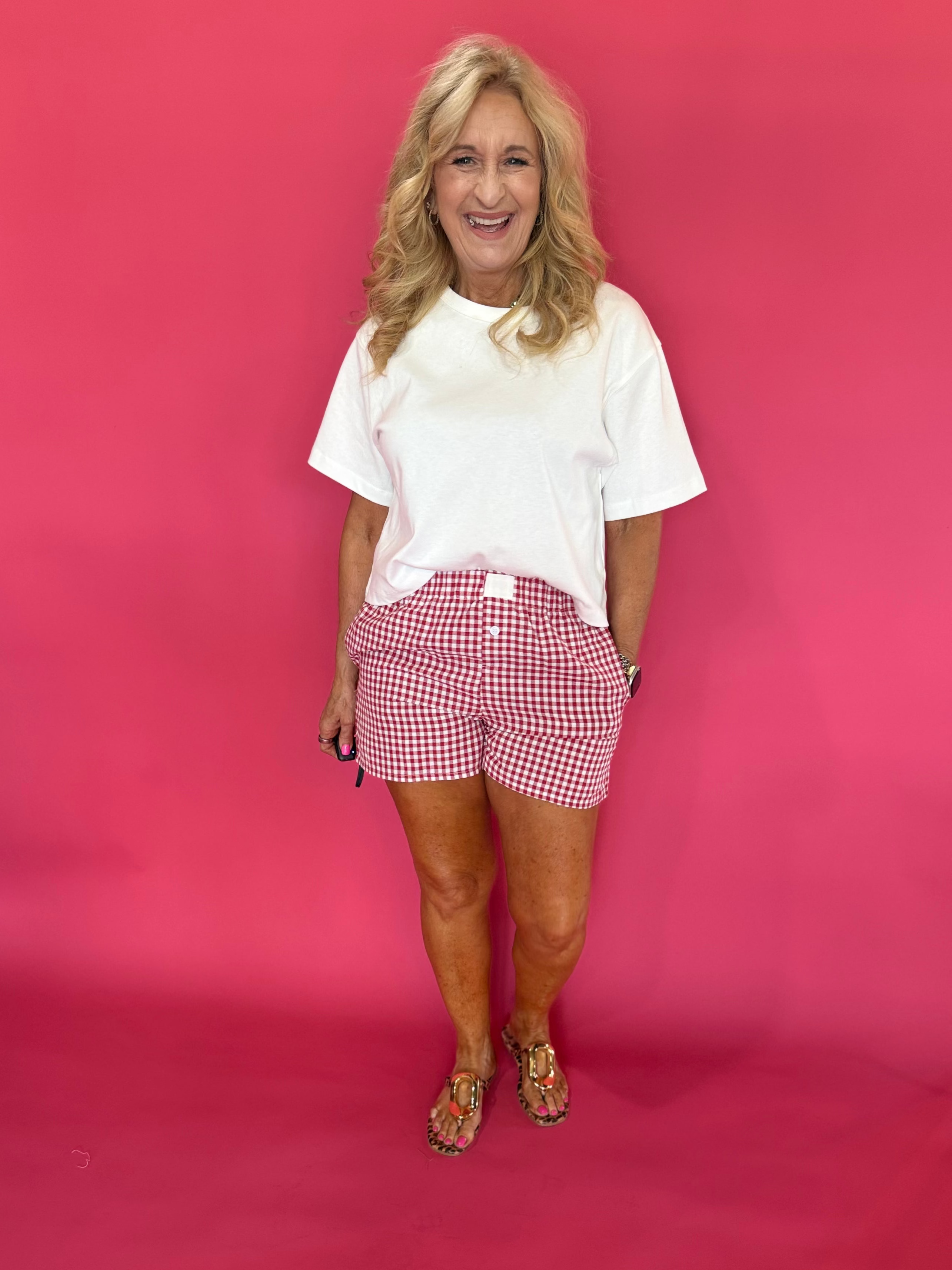 Red & White Gingham High Waist Shorts
