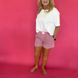 Red & White Gingham High Waist Shorts