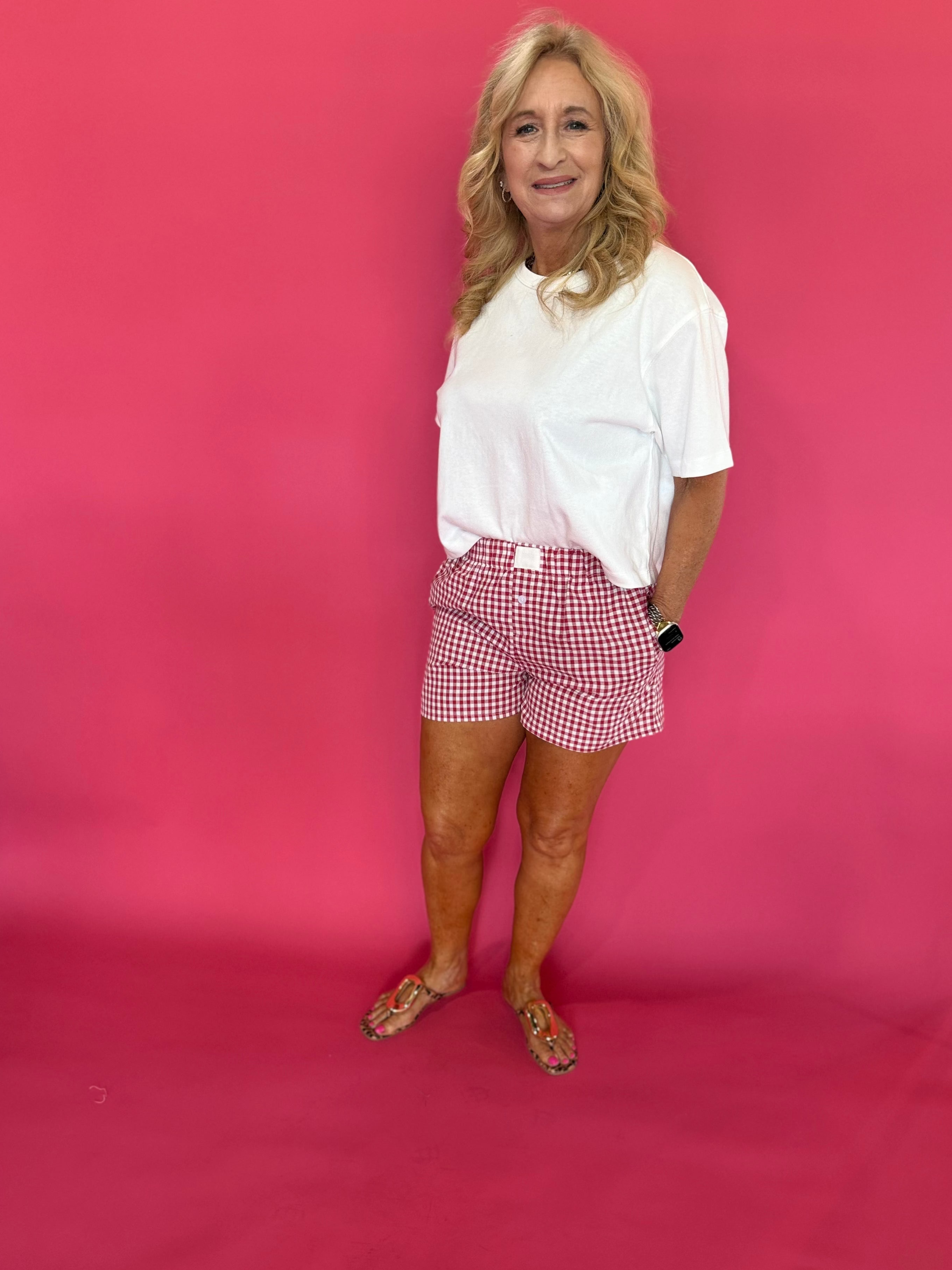 Red & White Gingham High Waist Shorts