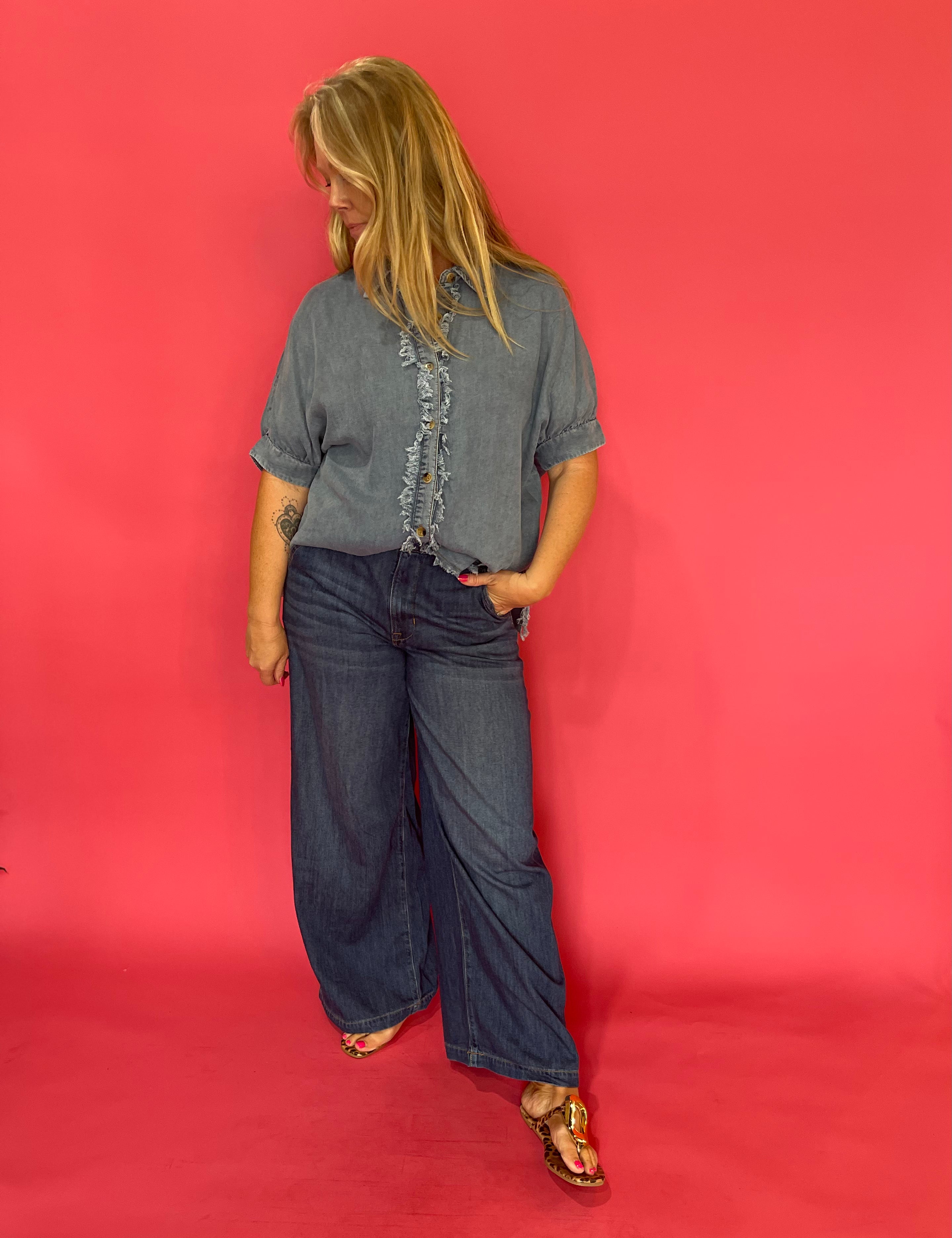 Relaxed Denim Button-Up Blouse