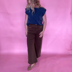Ribbed Trim Cap Sleeve Top in Indigo