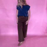 Ribbed Trim Cap Sleeve Top in Indigo