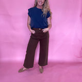 Ribbed Trim Cap Sleeve Top in Indigo