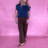 Ribbed Trim Cap Sleeve Top in Indigo