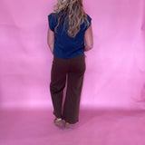 Ribbed Trim Cap Sleeve Top in Indigo
