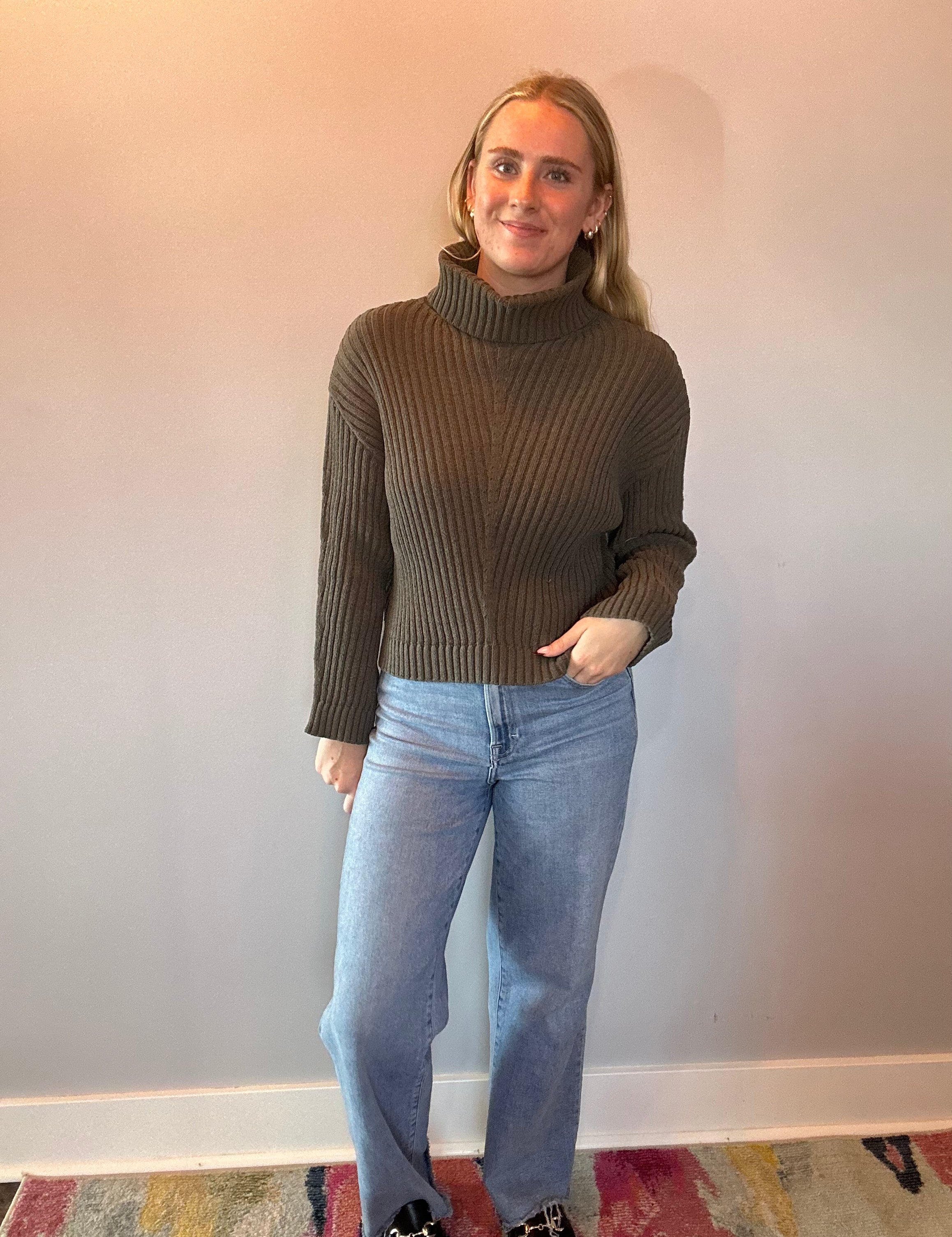 Ribbed Turtleneck Sweater in Olive - Shabby 2 Chic Boutiques