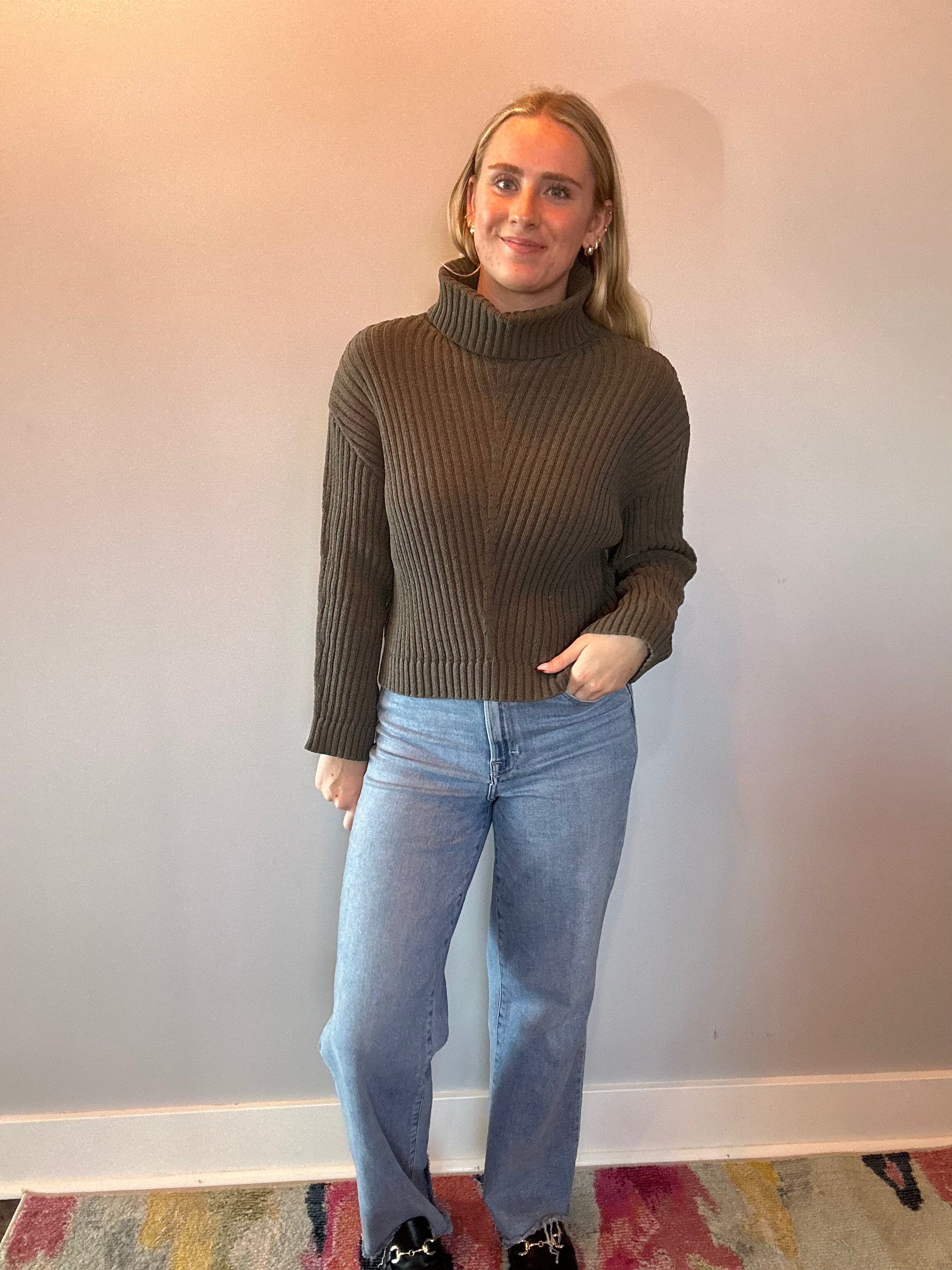 Ribbed Turtleneck Sweater in Olive - Shabby 2 Chic Boutiques