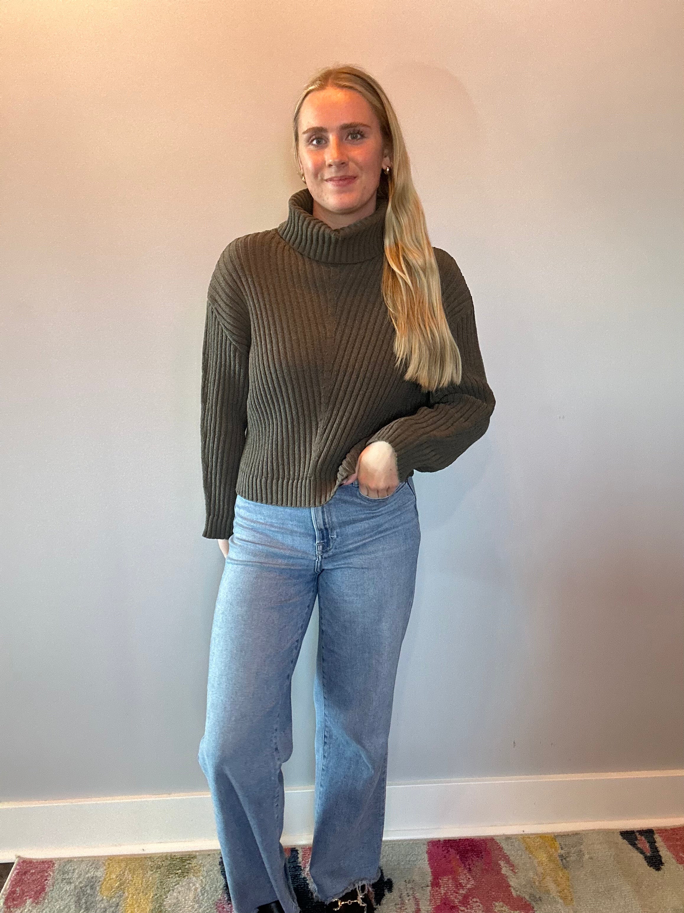 Ribbed Turtleneck Sweater in Olive - Shabby 2 Chic Boutiques