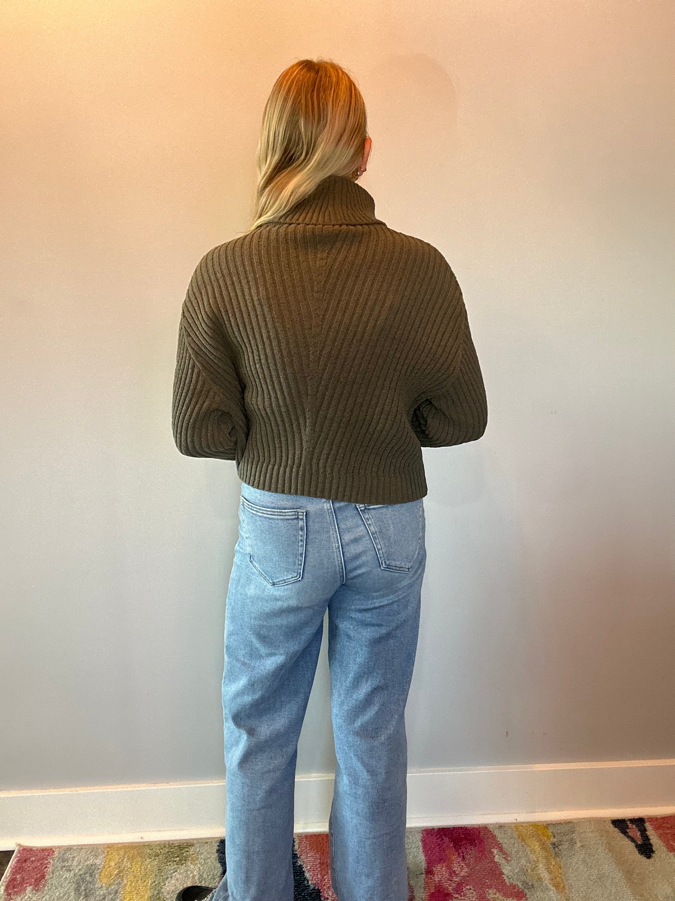 Ribbed Turtleneck Sweater in Olive - Shabby 2 Chic Boutiques