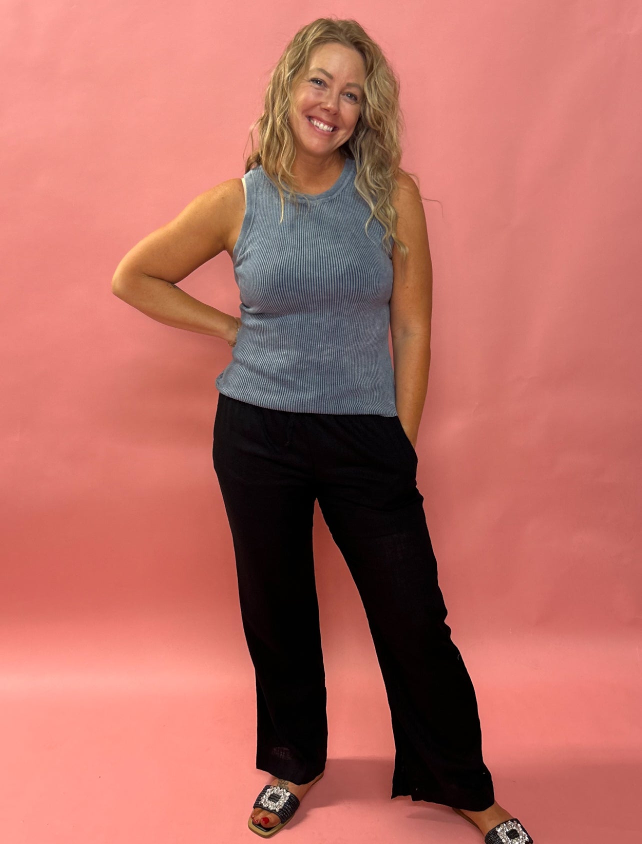 Rock n Roll Ribbed Tank in Blue