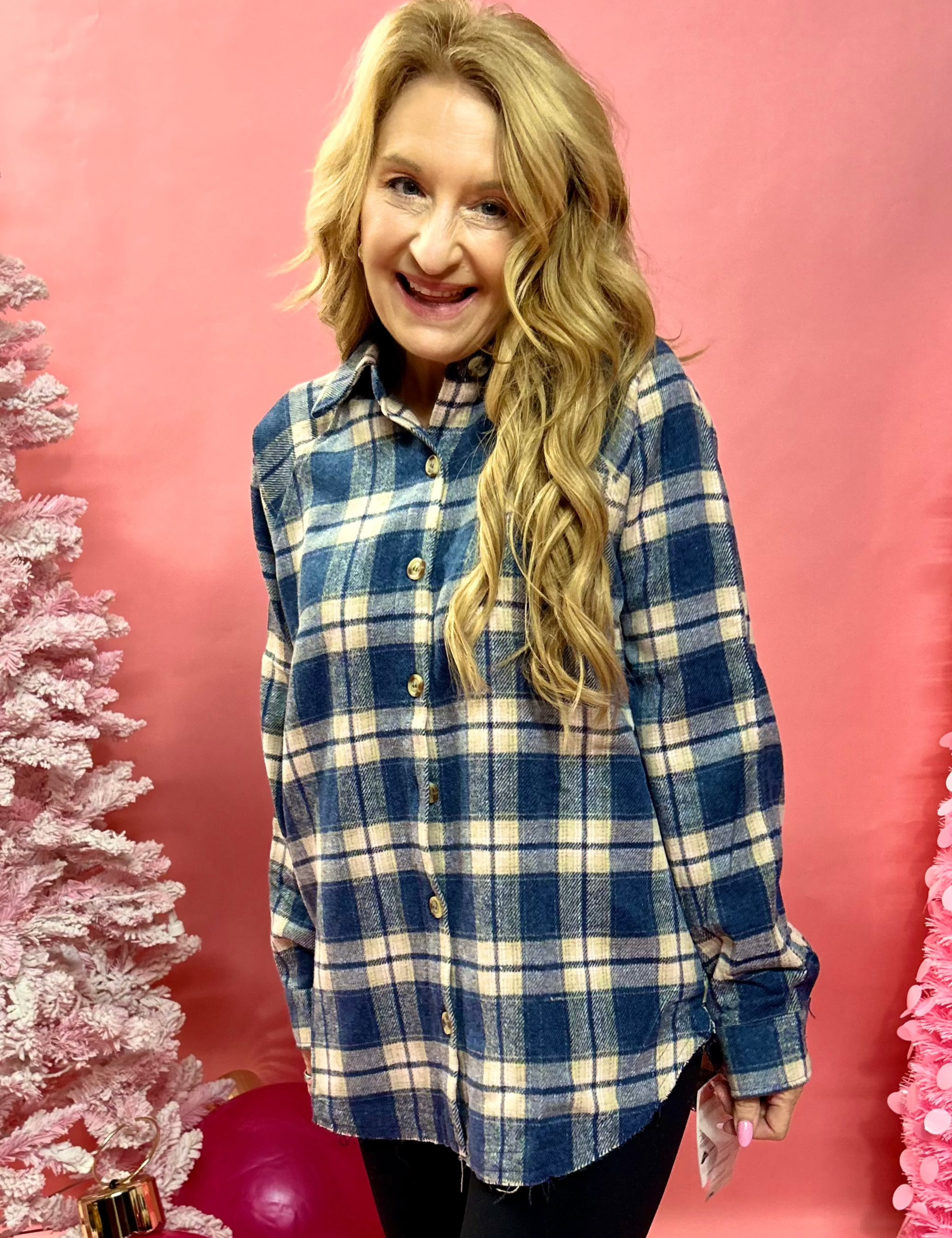 Romeo Boyfriend Plaid Button Down Top