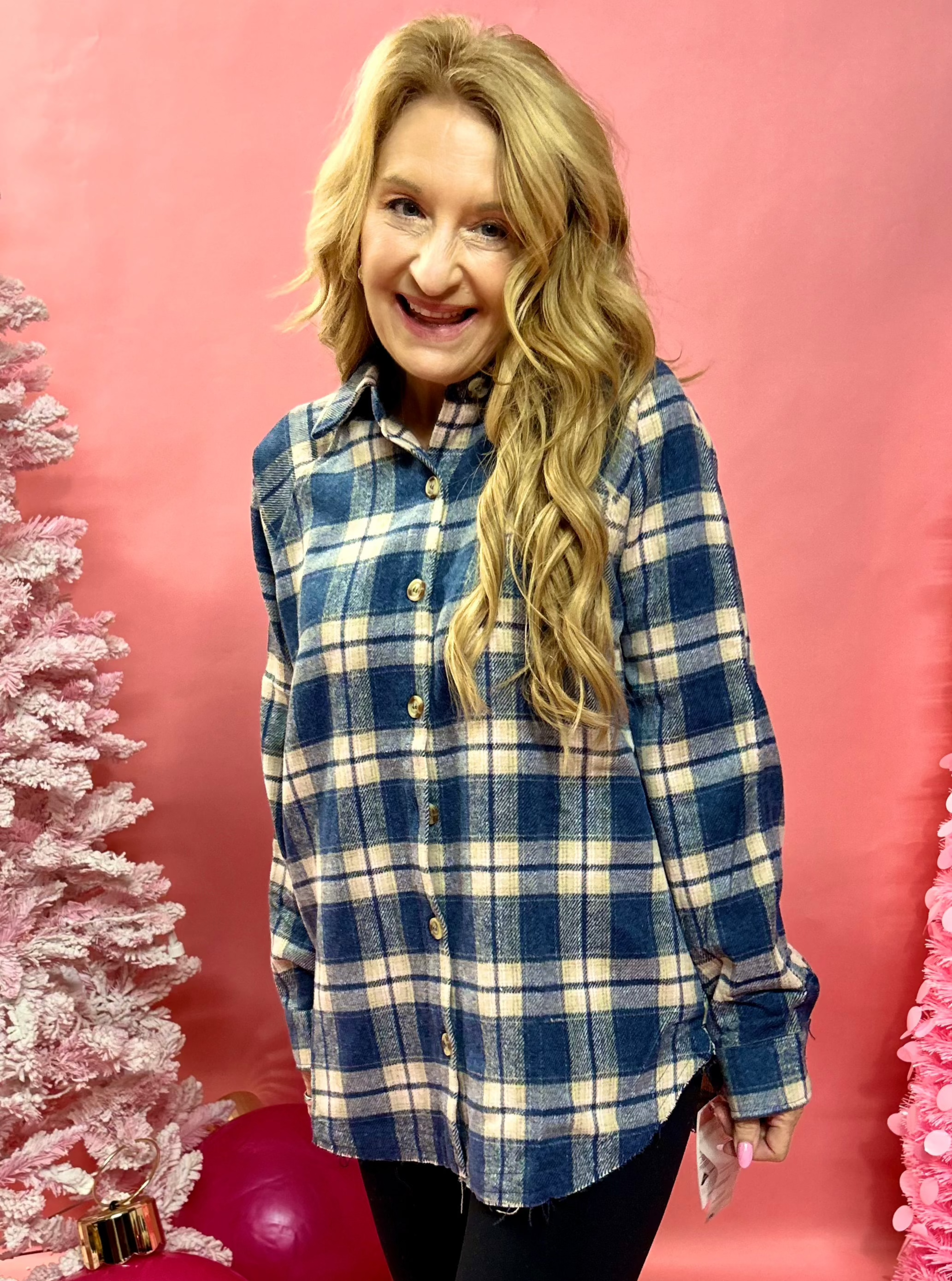 Romeo Boyfriend Plaid Button Down Top