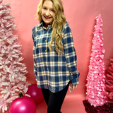 Romeo Boyfriend Plaid Button Down Top