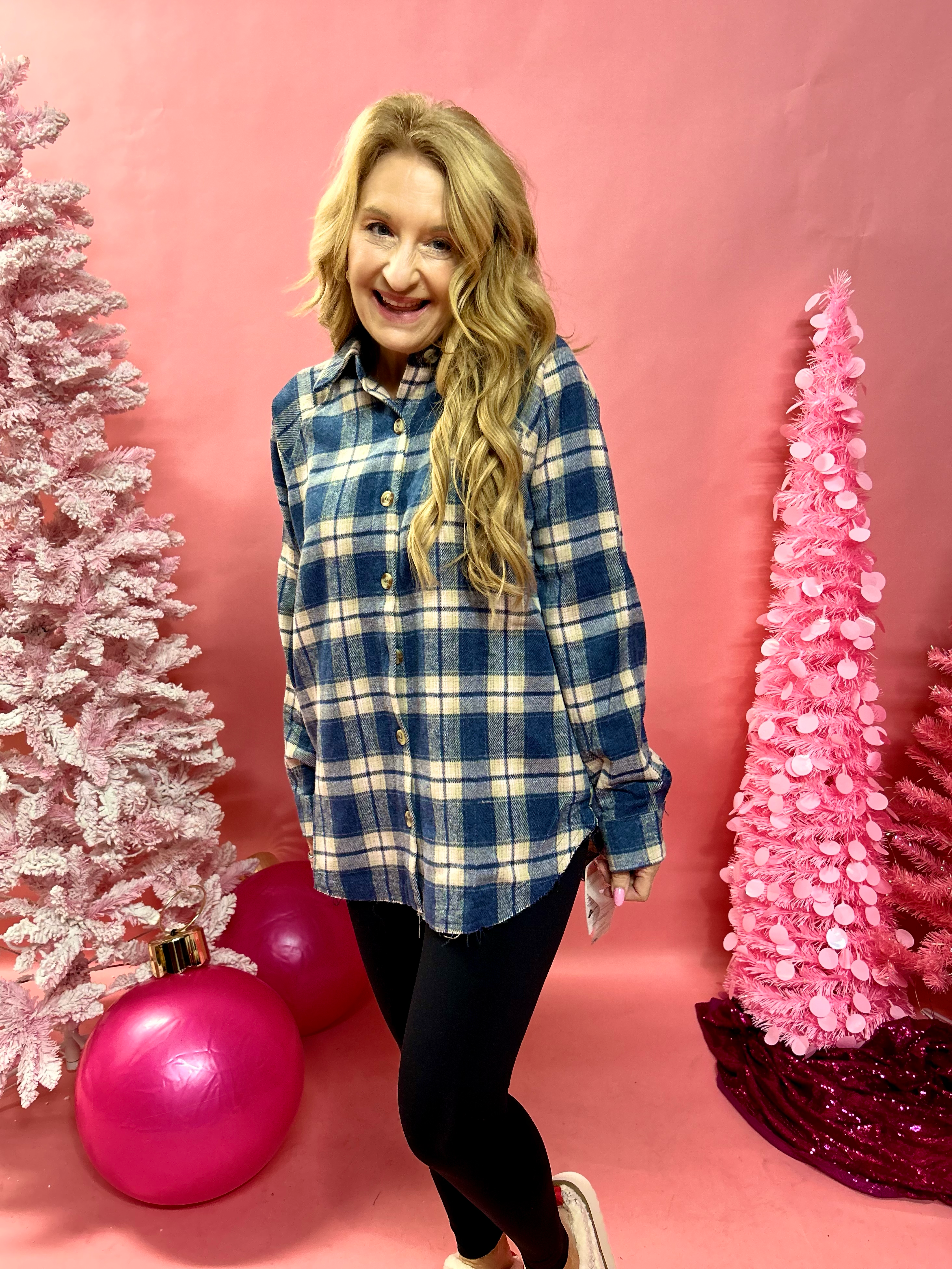 Romeo Boyfriend Plaid Button Down Top