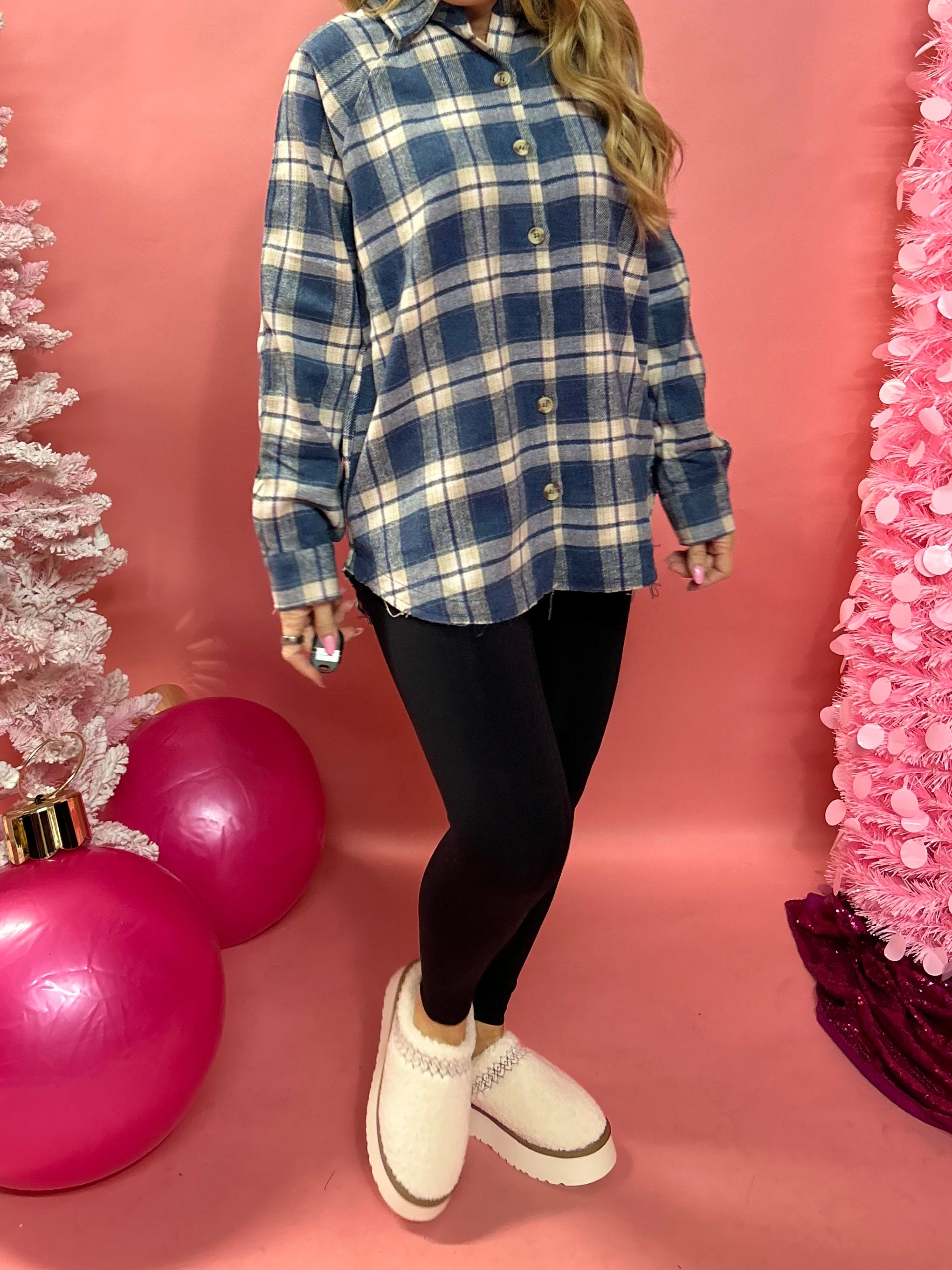 Romeo Boyfriend Plaid Button Down Top