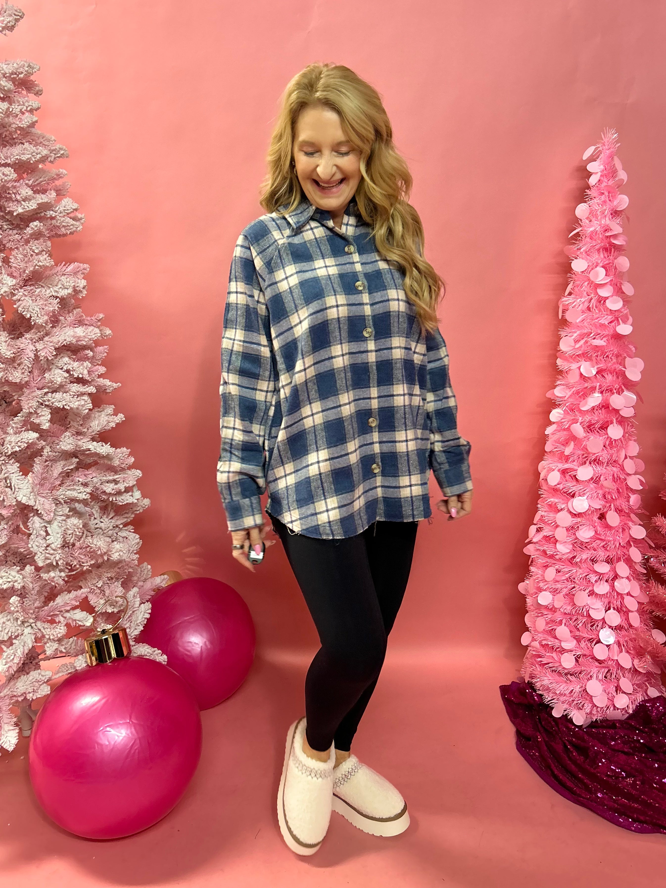 Romeo Boyfriend Plaid Button Down Top