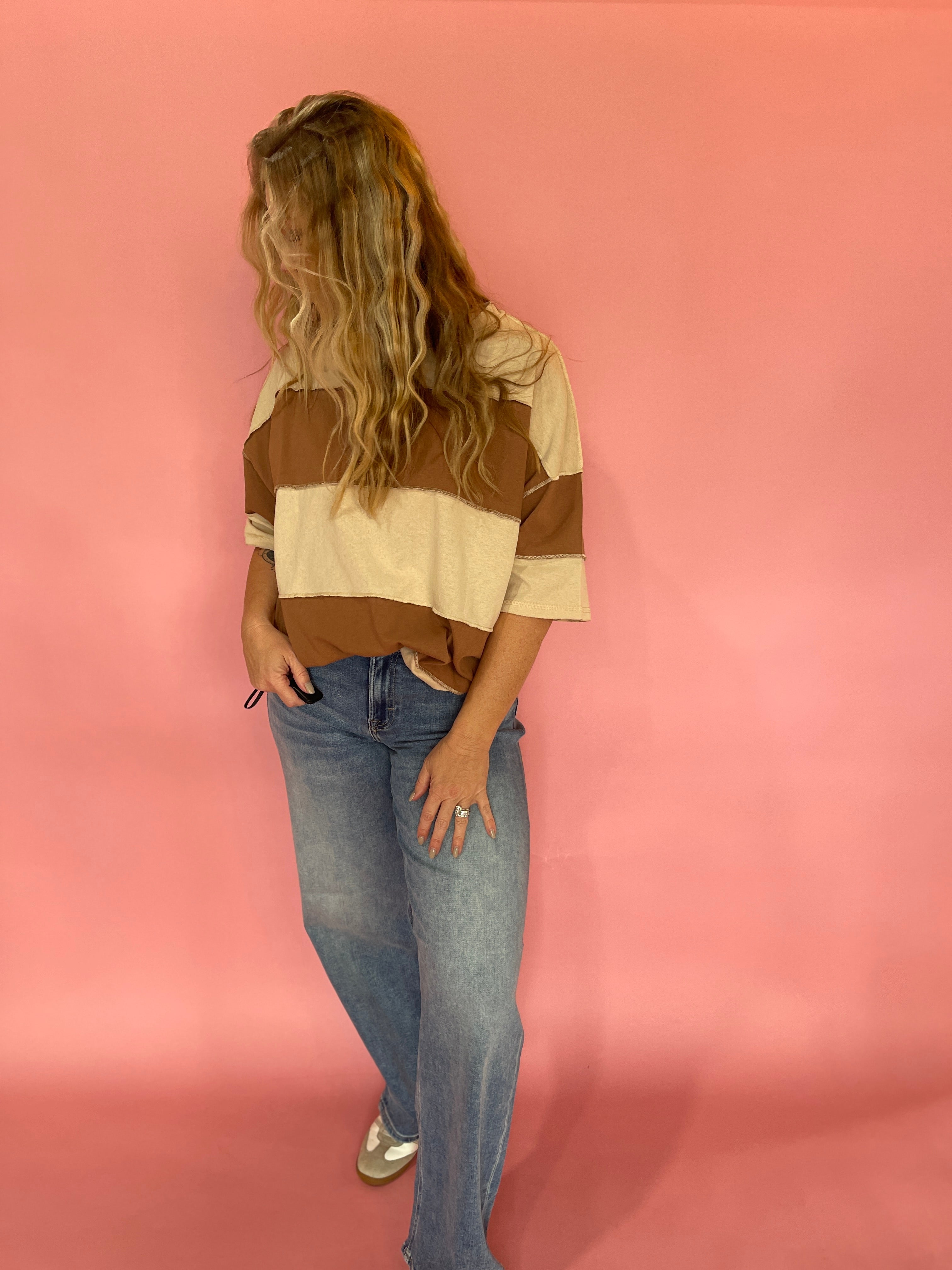 Rust Colorblock Drop Shoulder Tee