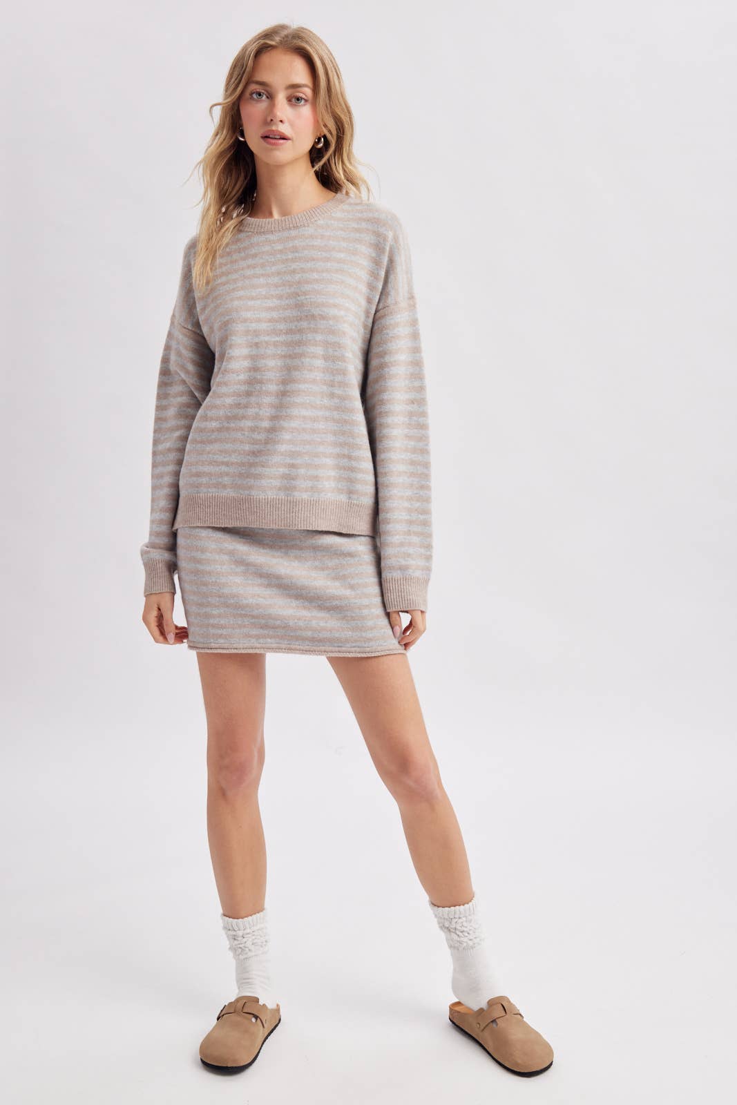 Sage Striped Knit Two Piece Sweater Set