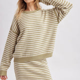 Sage Striped Knit Two Piece Sweater Set