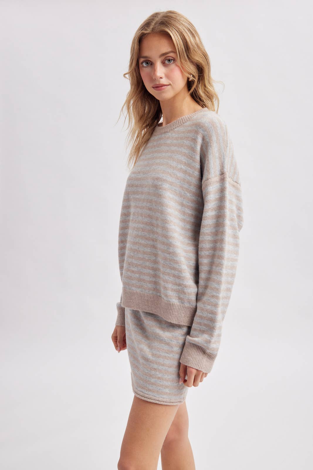 Sage Striped Knit Two Piece Sweater Set