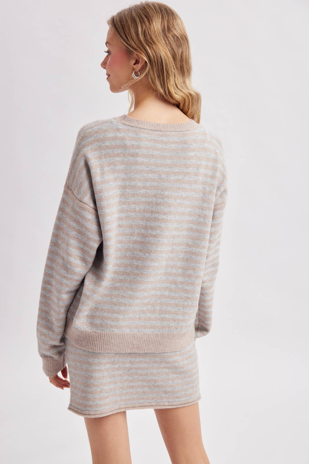 Sage Striped Knit Two Piece Sweater Set