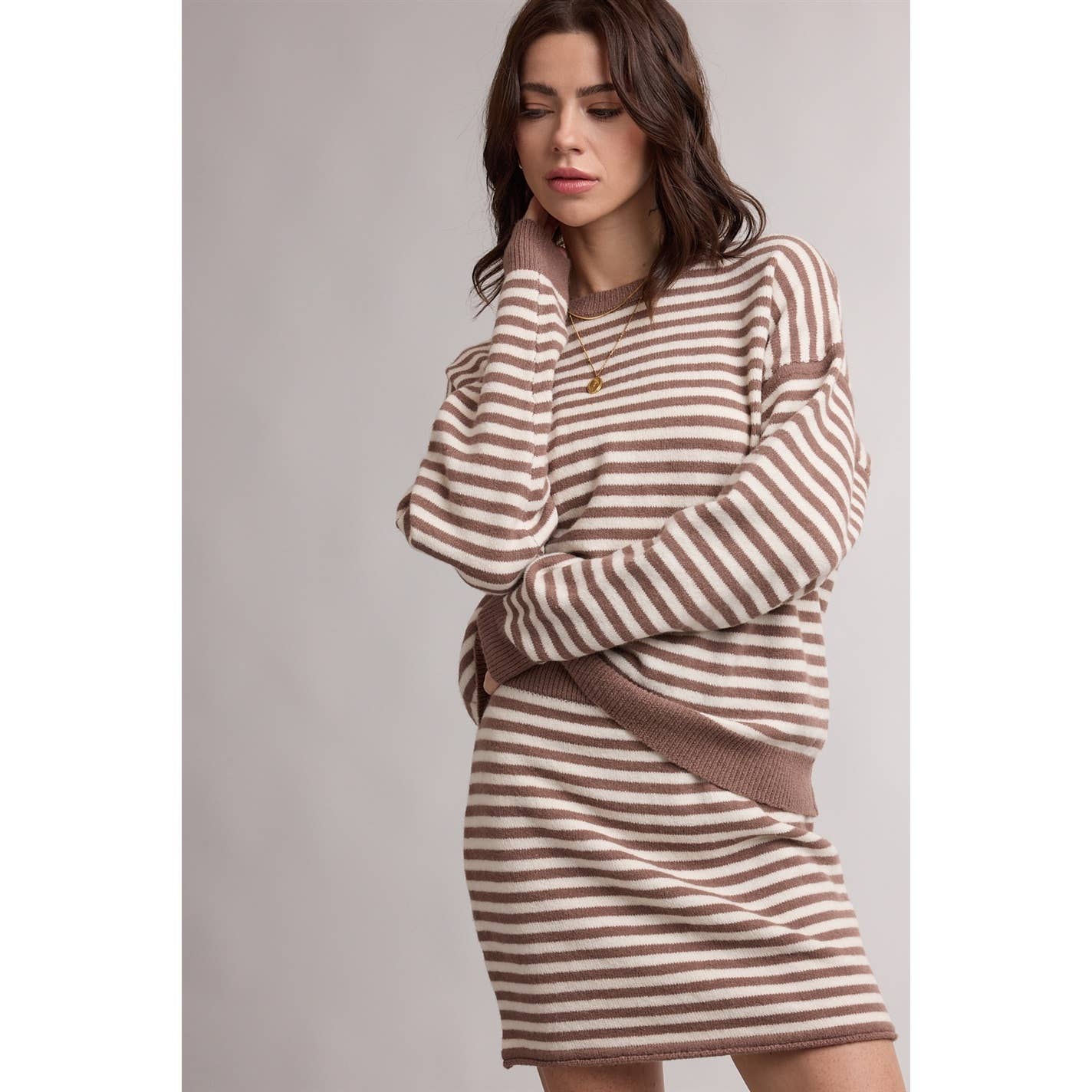 Sage Striped Knit Two Piece Sweater Set