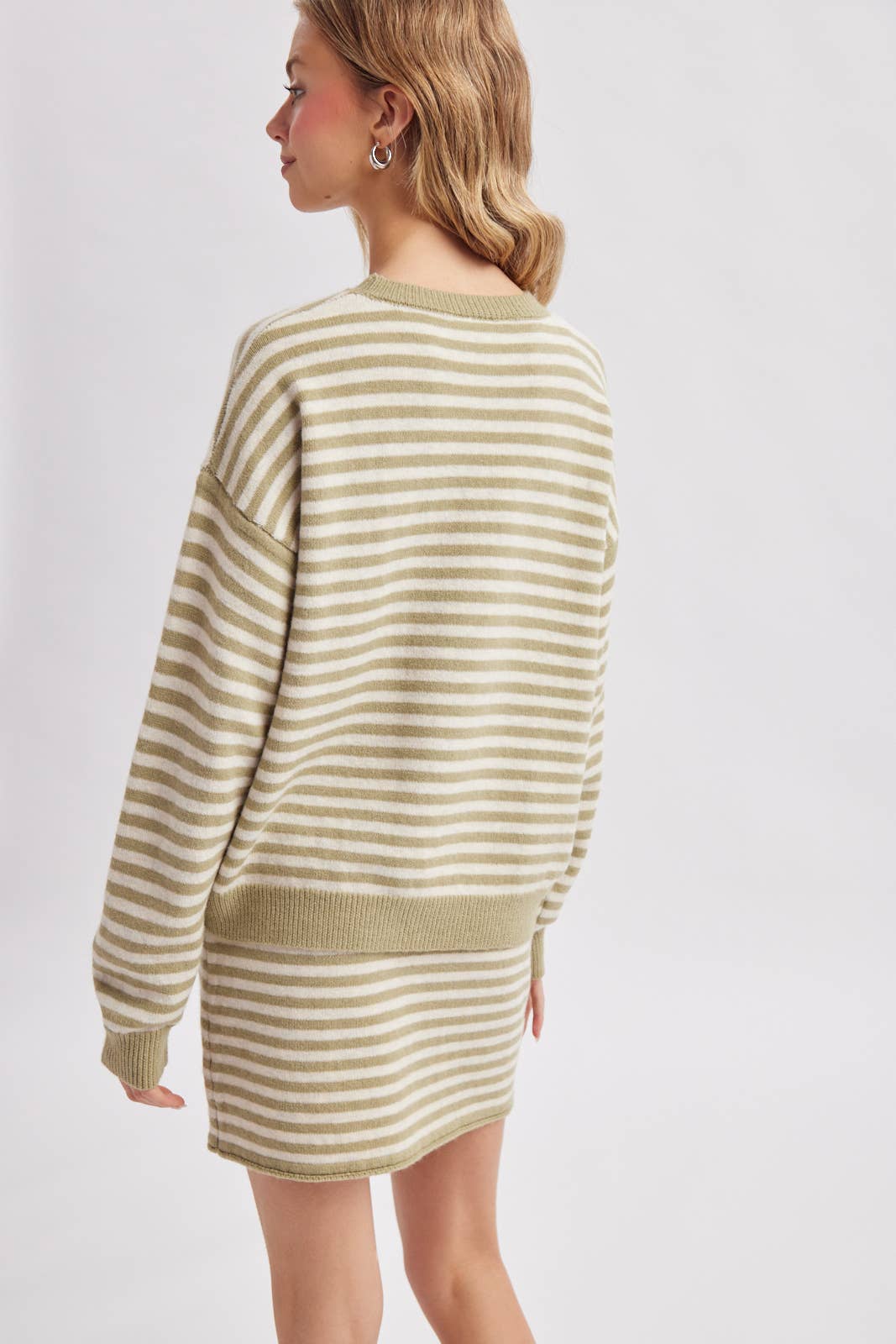 Sage Striped Knit Two Piece Sweater Set