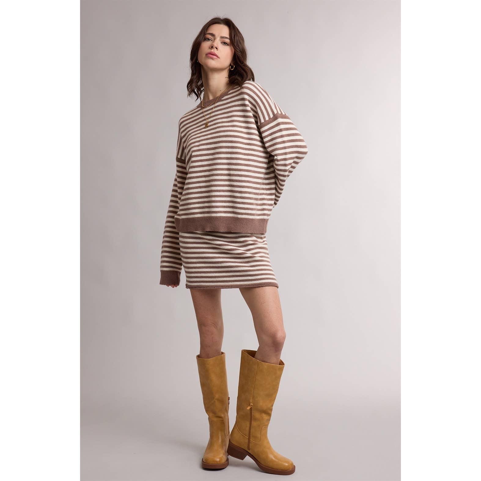 Sage Striped Knit Two Piece Sweater Set