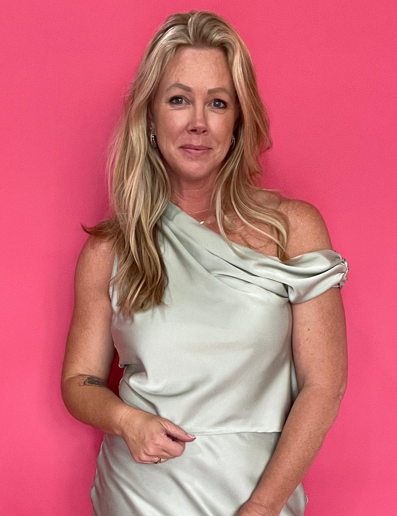 Sage Satin Asymmetrical One-Shoulder Top - Shabby 2 Chic Boutiques