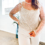 Samantha Sheer Sequin Blouse in Cream