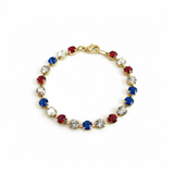 Second Fourth of July mix of red, white, and blue crystal stones on a stretchy Sarina band