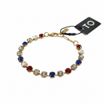 Stretch bracelet with bright red, white, and blue crystal stones for an Americana look