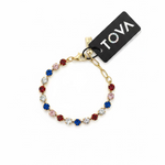 Close-up of the red, white, and blue crystal stones set along the Sarina stretch bracelet